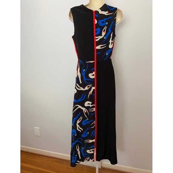 DVF Diane von Furstenberg Verona Swimmers black silk colorblock dress - Picture 4 of 7